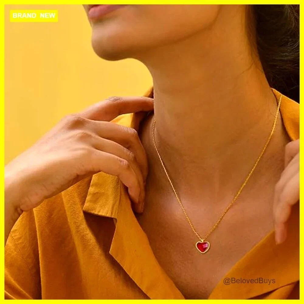 18K Gold Stainless Steel Crystal Heart Pendant Necklace 18